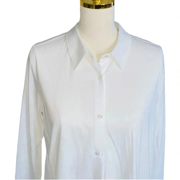 EILEEN FISHER | White Fine TENCEL Organic Cotton Jersey Collared Shirt Size SP - Picture 10 of 11